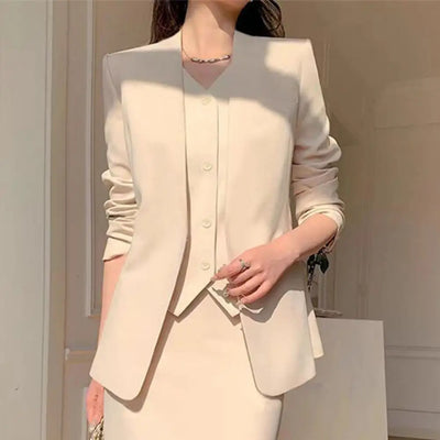 Women Suit Coat Skirt Set Elegant Office Lady Business Suit Coat Midi Skirt Set Women OL Commuting Lady High Waist Skirt Suit
