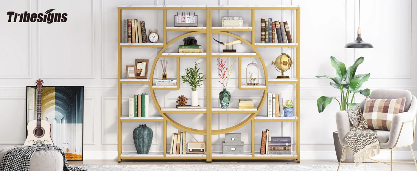 Bookshelf Industrial 5 Tier Etagere Bookcase, Freestanding Tall Bookshelves Display Shelf Storage Organizer