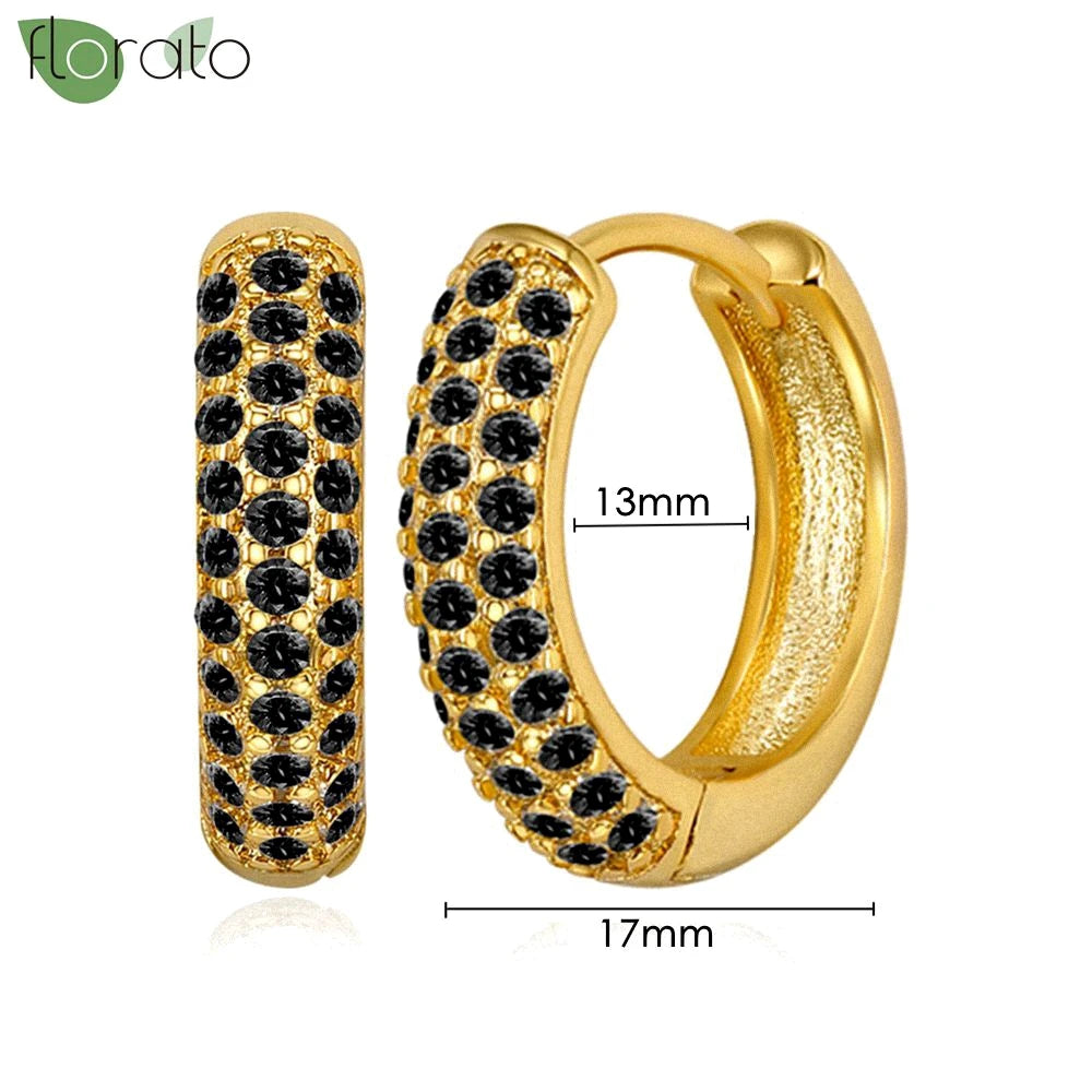 925 Sterling Silver Needle Fashion Round Pendant Small Earrings Luxury Gold Hoop Earrings for Women Premium Black Jewelry Gifts