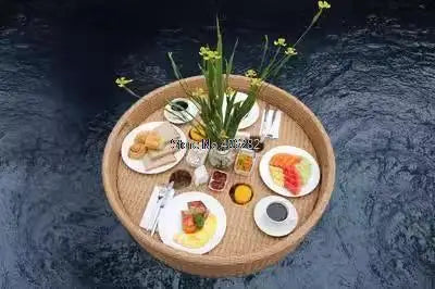 Bali Rattan Tray Swimming Pool Floating Rattan Tray Breakfast Afternoon Tea Dinner Plate Hotel Rattan Basket
