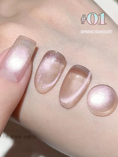1-24pcs ZH Spring Summer Nails Red Champagne Gold Cat's Eye Gel Nail Polish Nail Art Versatile Popular Whitening Nail Supplies