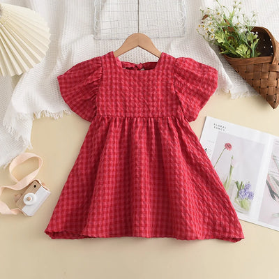 Summer Rose Pink Plaid Bow Dress Elegant Lolita Child Girls Dress Children Dresses Teens Party Princess Sundress Kids Clothes