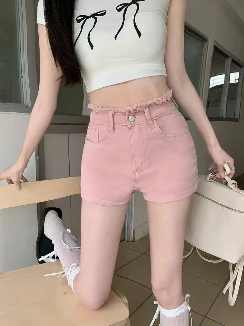 Women's Sweet Bow Denim Shorts Tassel Embroidery American Spice Summer High Waist Temperament Skinny Straight Pants Sexy Shorts