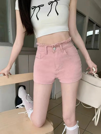 Women's Sweet Bow Denim Shorts Tassel Embroidery American Spice Summer High Waist Temperament Skinny Straight Pants Sexy Shorts
