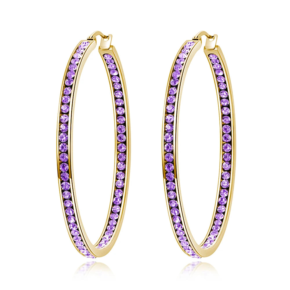CiNily Hoop Earrings Silver Plated Mult-colors CZ Crystal Stone Stainless Steel Big Round Punk Earring for Women Summer Jewerly