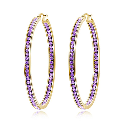 CiNily Hoop Earrings Silver Plated Mult-colors CZ Crystal Stone Stainless Steel Big Round Punk Earring for Women Summer Jewerly