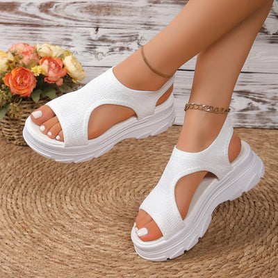 Women Summer Knitted Sports Platform Sandals Stretch Anti-slip Beach Sandals Casual Slip-On Thick Shoes Women Sandalias De Mujer