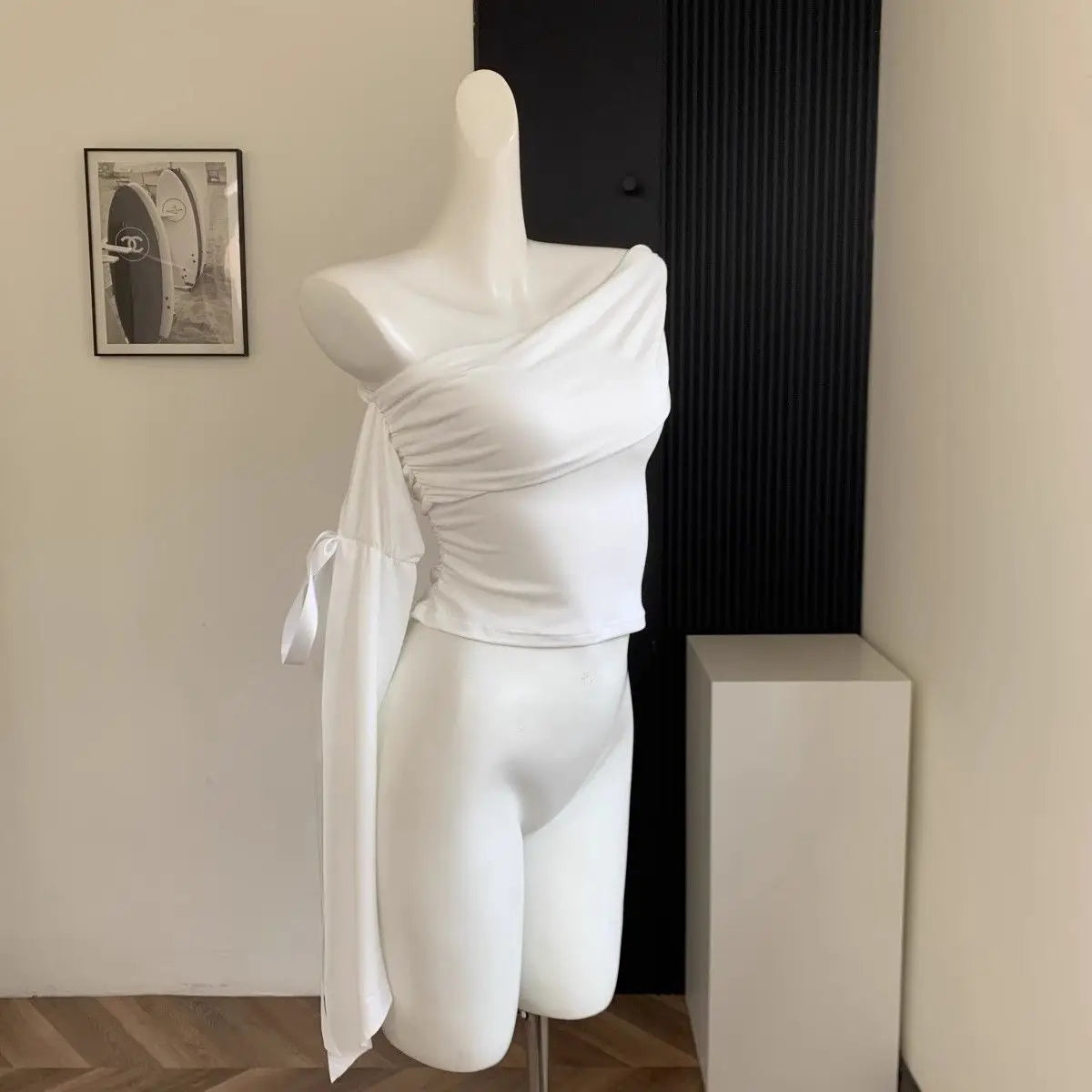 2025 New Sexy Off Shoulder Tops Women Ruffle Sleeve Asymmetric Slim Fit Short Sleeve T-Shirt Y2K Summer Fashion Elegant Clothes