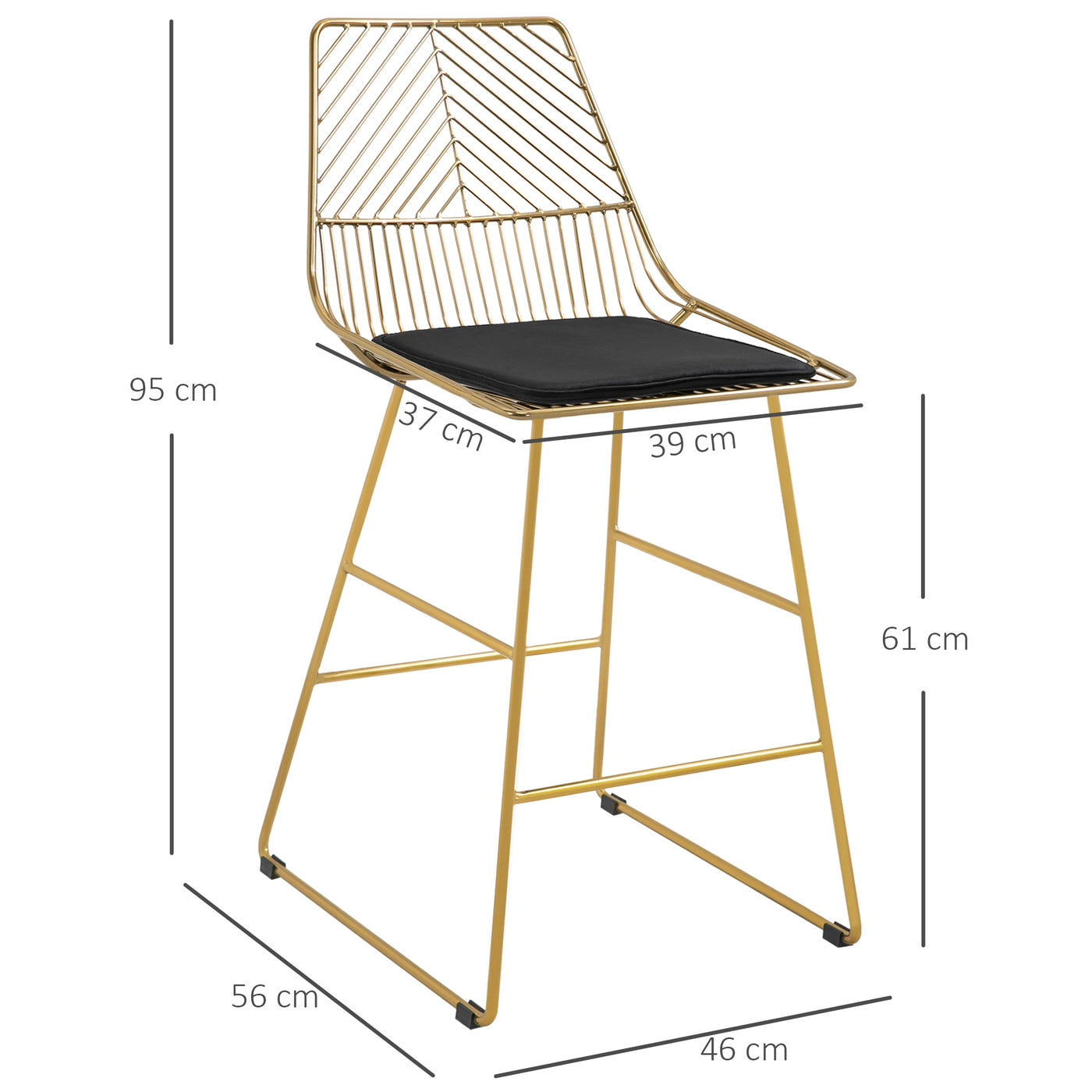 Modern Counter Height Bar Stools Set of 2 pcs Wire Metal Barstools
