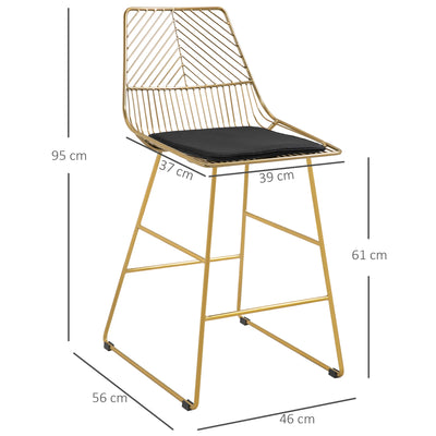 Modern Counter Height Bar Stools Set of 2 pcs Wire Metal Barstools