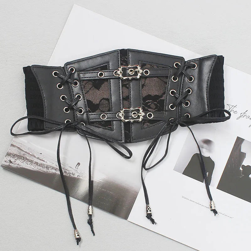 Ladies's Retro corset Belts Pin Buckle Elastic Lace & Gothic Style Cummerbunds tie rope Goth Punk For Women On Shirt Dress  Belt