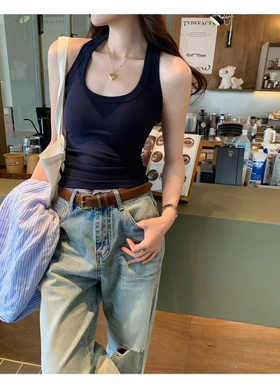 Summer Korean Style Woman Clothing Sleeveless T Shirt For Women Y2K Tshirts O Neck Casual Slim Tops Basic Solid Tees  Mujer 2025