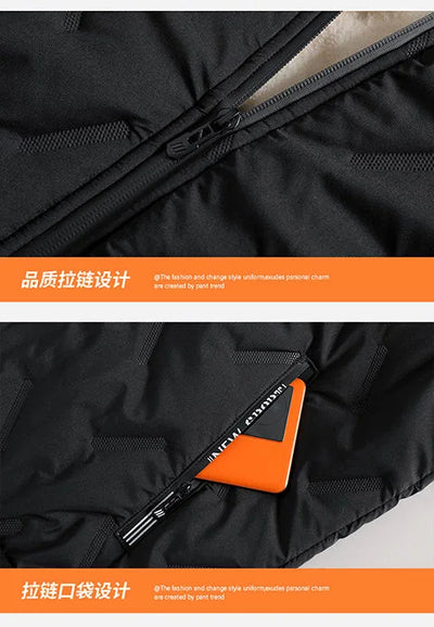 2024 Winter Fashion Sports Plus Fleece Thick Warm Jacket Men's Casual Loose Comfortable Plus Size Hooded Cotton-Padded Jacket