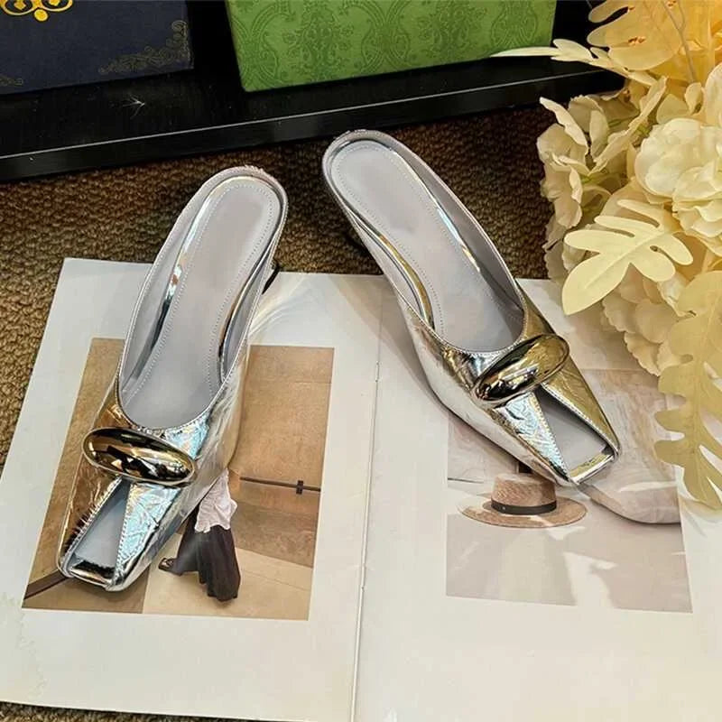 2025 Silver Slope Heel Peep Top Sandals Fashion Open Toe Slippers Banquet Party Woman Shoes 35-42 Urban Beauty