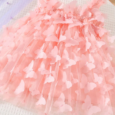 (0-3 Years) Summer New Baby Girls Dress Solid Color Halter Butterfly Embellished A-Line Skirt Mesh Sweet Princess Dress