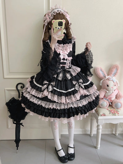 Original Lolita Dress Set Doll Feeling Girl Women's Sweet Jsk Suspender Dress Princess Fairy Lace Bow Sling Cake Dresses