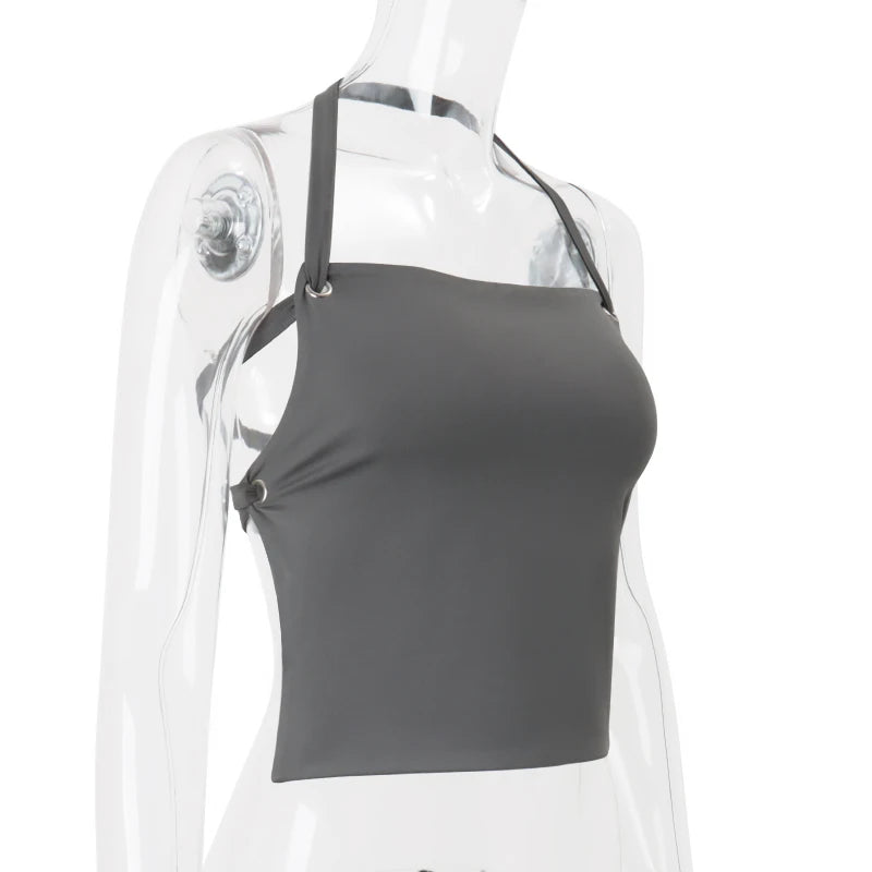 Sleeveless Halter Backless Bandage Fitted Off Shoulder Solid Tank Top