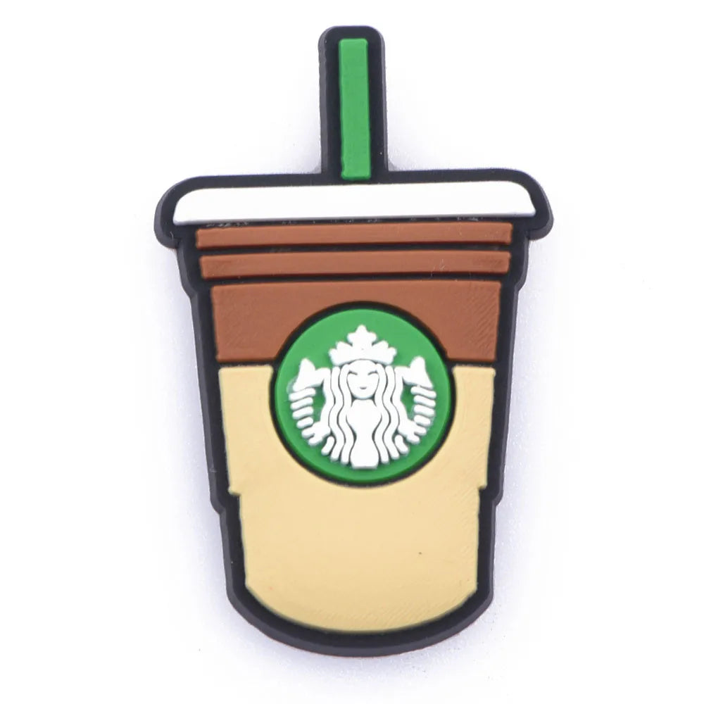 1pc Cute Cartoon Cat Coffee Cup PVC Shoe Charms Buckle Clogs Accessories for Girls Sandals Decoration Kids Gift