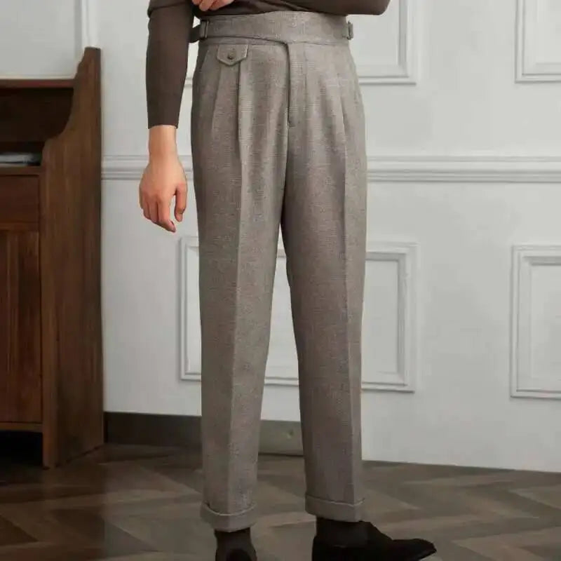 2023 Autumn Winter Men's Warm Retro Straight Trouser Male Casual British High Waist Pants Office-trousers Dress Pant Trousers