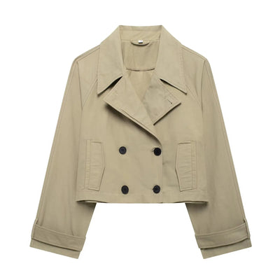 TRAF Women Autumn 2024 New Fashion Short Jacket Coat Chic Lapel Casual Double-breasted All-match Thin Coat Outerwear Mujer