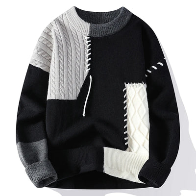 2024 Patchwork Knitted Sweater Trend High Street Autumn Winter Warm Men's Tops Hip-hop Street Clothing Fishing Sports Pullover