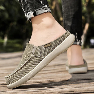 Men Half Shoes Slippers Summer Canvas Casual Classic Outdoor Slip-on Men Light Breathable Flat Loafers Walking Shoe Zapatillas