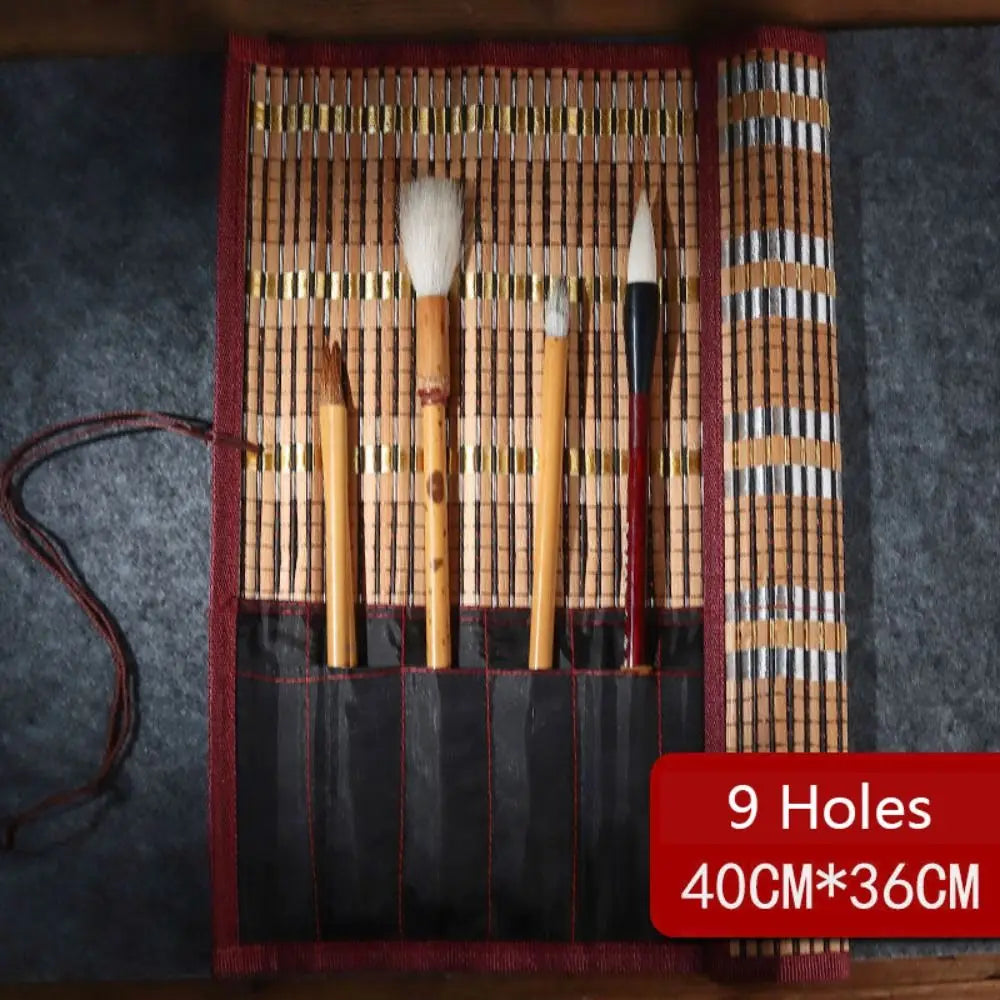 Bamboo Painting Brushes Holder High Quality Large Capacity Chinese Style Calligraphy Pen Curtain Pen Case Art Supplies