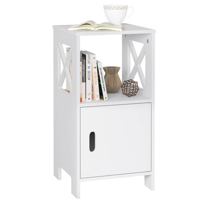 2PCS/SET Modern Nightstand 30x60x30cm Narrow White Bedside Table with 1 Open Compartment Door Cabinet Storage for Bedroom