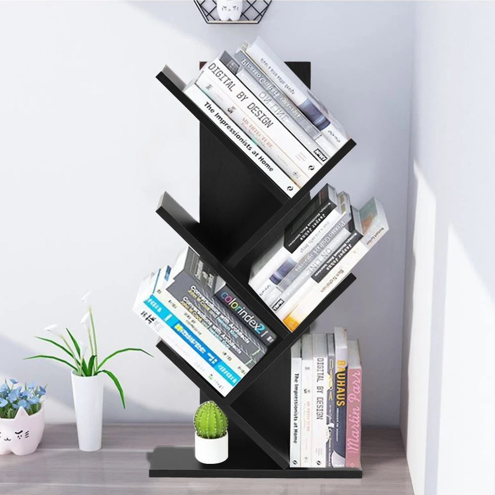 Rustic Standing Tree Bookshelf Wood Display Rack For Home Office Decoration Storage Organizer Shelf Bookcase