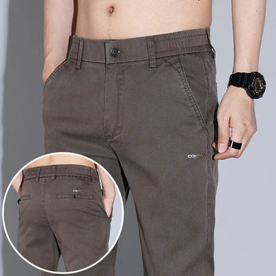New Mens Summer Ice Silk Casual Pants Mid-Waist Elastic Straight Business Trousers 3 Colors Fashion Comfortable Man Pants