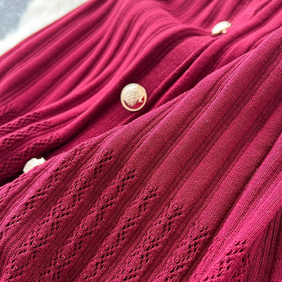 Women's Round Neck Sleeveless Dress Single-breasted Chic Elasticated Waist Slim Long Skirt   New High Quality Knitted Dress