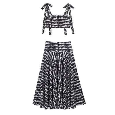 Women Fashion Print Skirts Suit Sexy Backless Sleeveless Slim Corset Crop Top Side Zipper Midi Skirt Y2K Streetwear Sets
