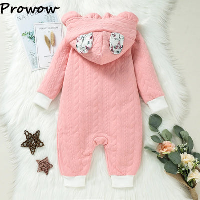 Prowow Cartoon Fox Baby Winter Clothes Romper Jumpsuit For Newborns Zipper Cute Ears Hooded Thicken Infant Overalls For Children