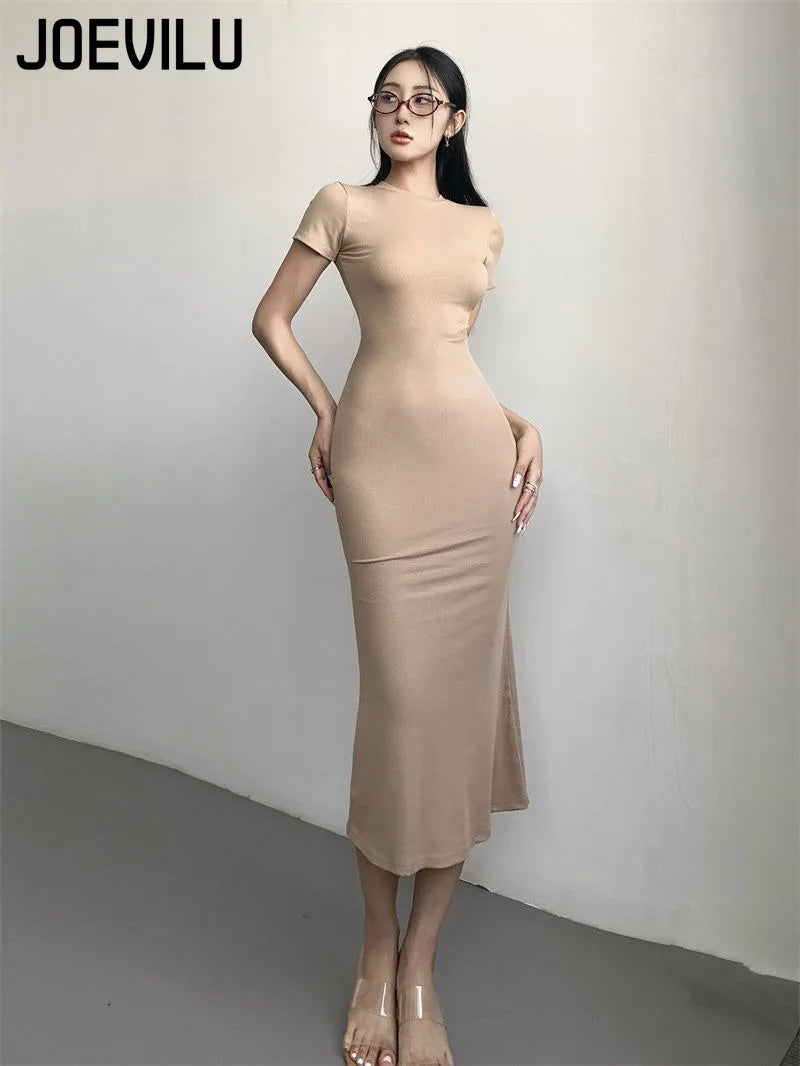 Women's Sexy Slim Fishtail Dresses Temperament Long Dress Short-sleeved Pure Desire To Show Figure Tight Beautiful Hip Skirt