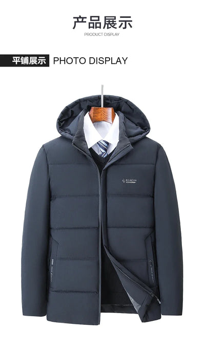 Men Business Hooded Parka Windbreaker Outwear Winter New Men's Jacket Parkas Windbreaker Solid Loose Thick Windproof Long Coat