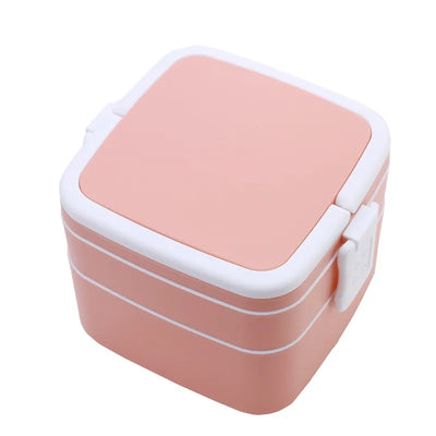 Fashion Morandi Color Portable Double Layered Lunch Box Student Lunchbox Plastic Microwave Preservation