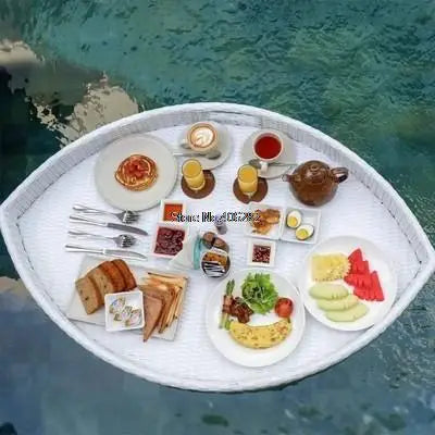 Bali Rattan Tray Swimming Pool Floating Rattan Tray Breakfast Afternoon Tea Dinner Plate Hotel Rattan Basket