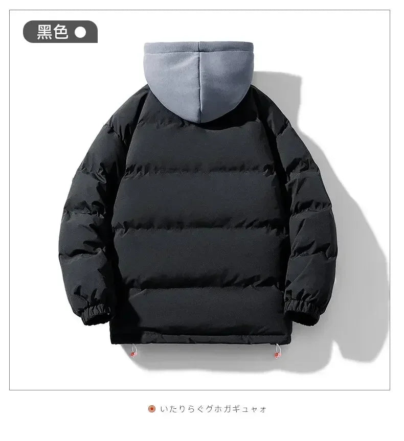 Men Hooded parka Thick Warm Colorful Bubble Coat Winter Jacket Mens Streetwear Hip Hop Parka Korean Black Clothes Puffer Jackets