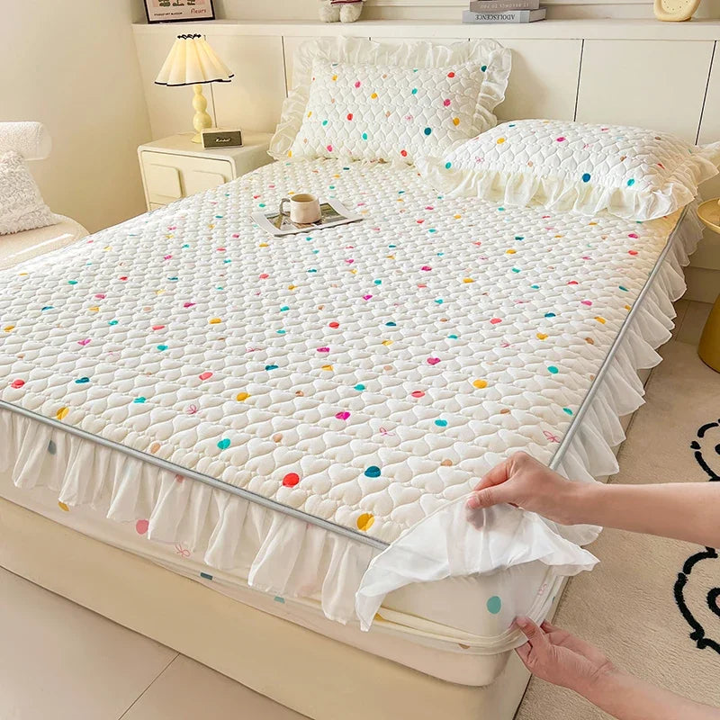 2025 New Single Bed Hat Korean Lace Bed Sheet Cover Chiffon Princess Wind Ins Cotton Four Seasons Bedspread Protective Cover