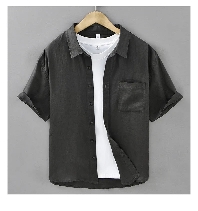 2025 Summer New Breathable Thin 100% Linen Short Sleeve Shirt for Men Casual Turn-down Collar Classic Shirt DC927