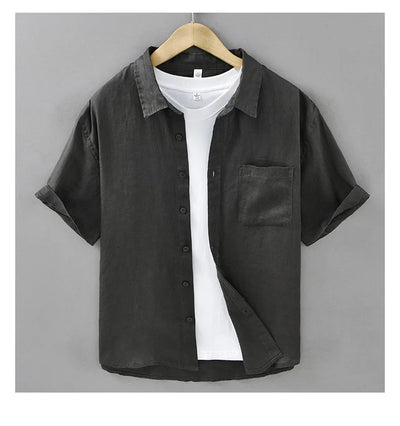 2025 Summer New Breathable Thin 100% Linen Short Sleeve Shirt for Men Casual Turn-down Collar Classic Shirt DC927