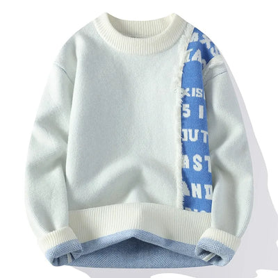 2024 Patchwork Knitted Sweater Trend High Street Autumn Winter Warm Men's Tops Hip-hop Street Clothing Fishing Sports Pullover