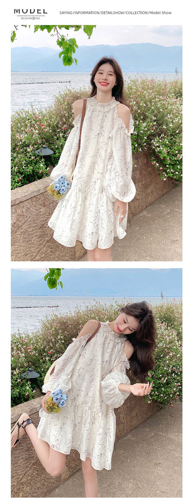 Strapless Dress Covering Belly Thin French Fairy Halterneck