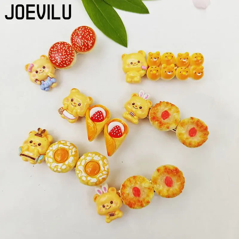 Cute Bread Bear Hair Clip Sweet Bangs Clip for Girls Fashion BB Clips Cartoon Side Clips Cards Headwear Women Lovely Accessories