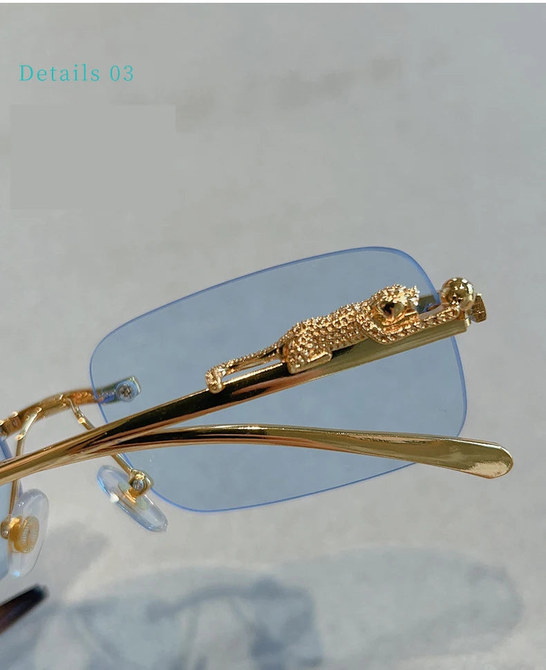 12pcs Brand Leopard Rimless Rectangle Sunglasses Fashion Y2K Frameless Sun Glasses Shades for Women Men UV400