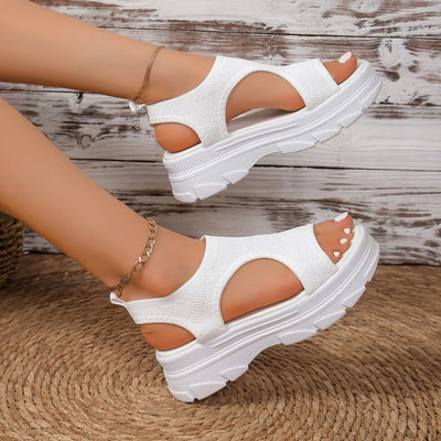 Women Summer Knitted Sports Platform Sandals Stretch Anti-slip Beach Sandals Casual Slip-On Thick Shoes Women Sandalias De Mujer