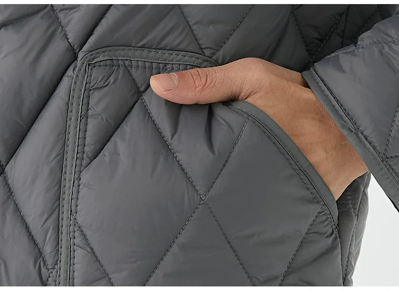 Men's Winter New Lightweight Single-breasted Padded Jacket with Pockets, Young Man Solid Color Argyle Casual Warm Padded Jacket