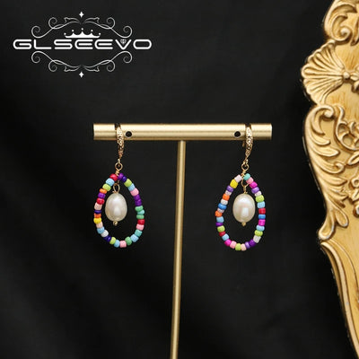 925 Sterling Silver Colorful Tassel Fresh Water Pearl Hoop Earrings Original Design Handmade Womans Luxe Jewelry GE0904