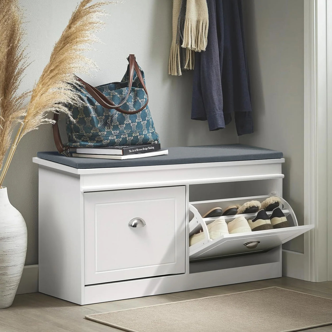 【Breeins】Flip Down Shoe Bench Cabinet, Shoes Rack Storage Organizer Shelf Home Decoration For Entryway