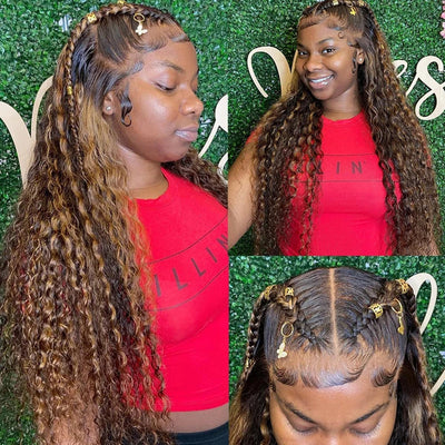 13x4 Highlight Wig Curly Human Hair Wigs For Women Colored Honey Blonde Lace Front Human Hair Wig 13x6 HD Deep Wave Frontal Wigs